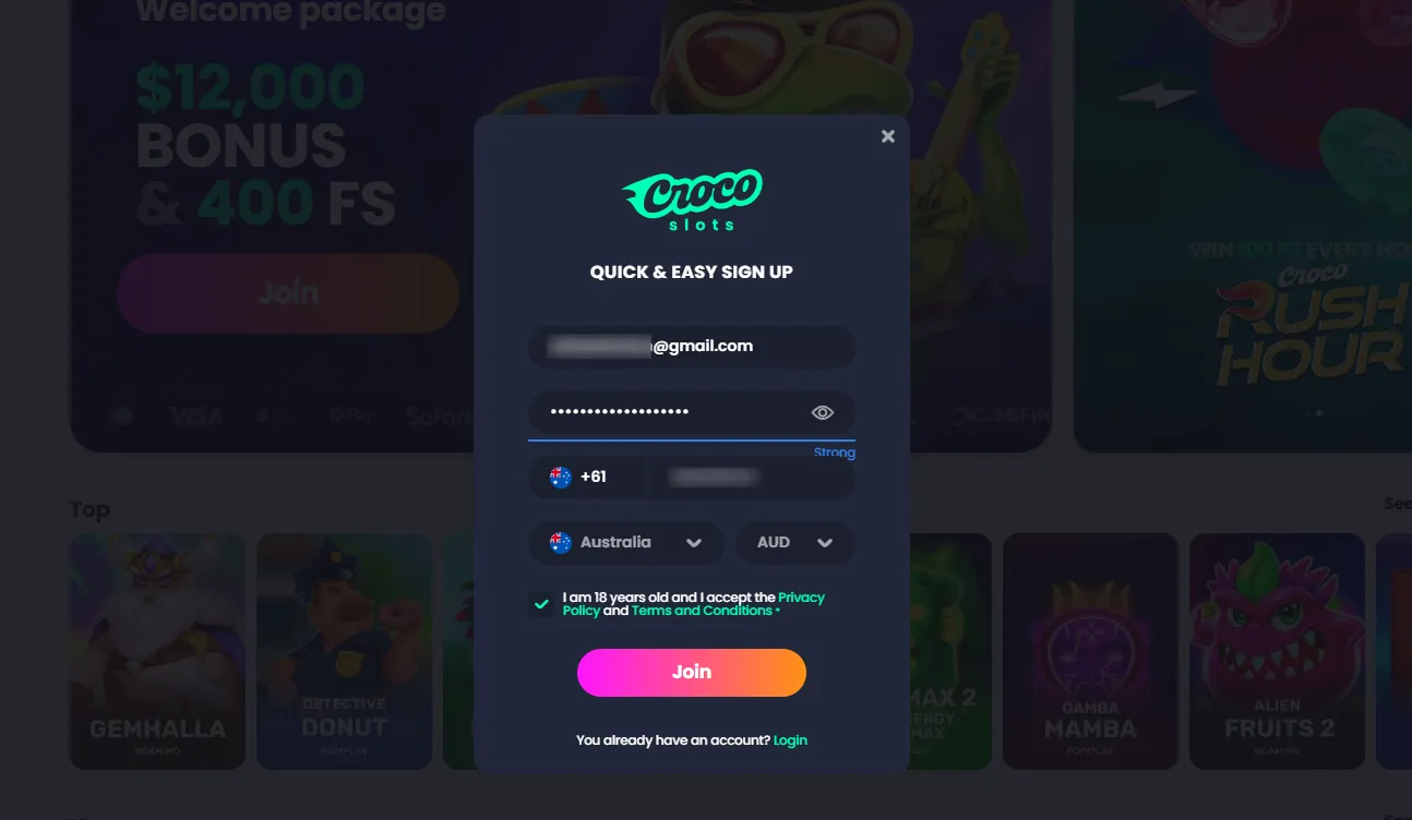 Croco slots registration
