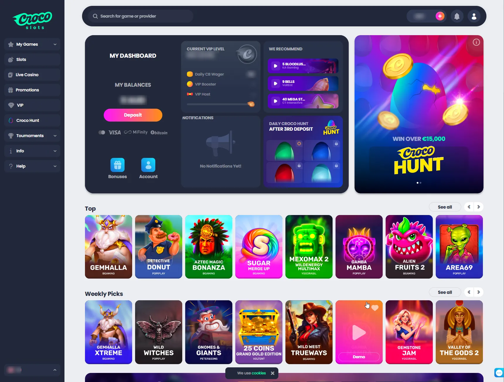 Crocoslots dashboard