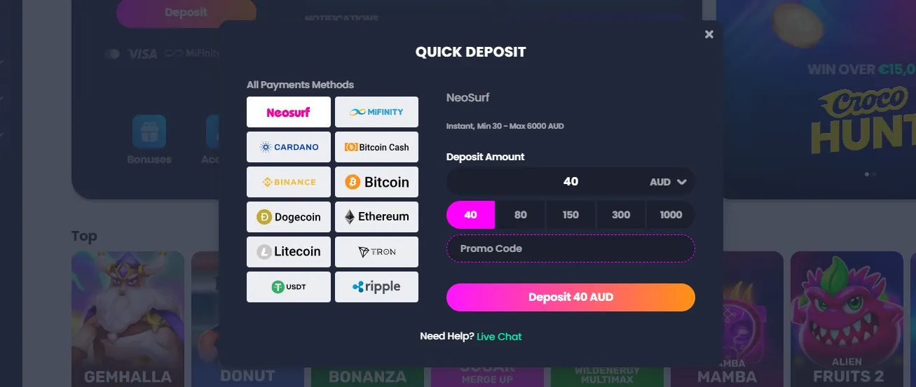 Crocoslots payment options